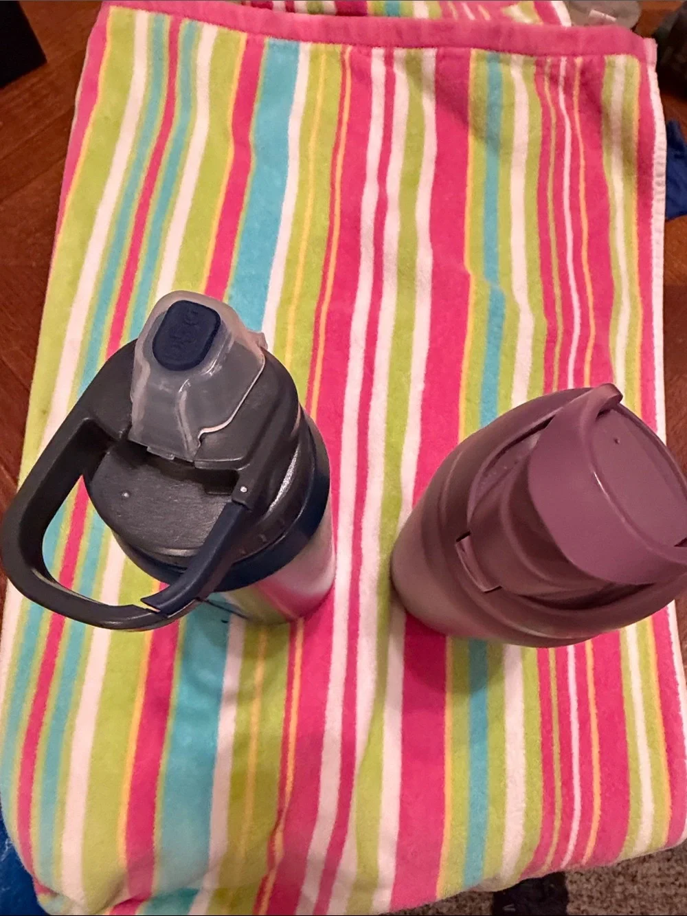 Owala Mauve Bottle and DSG plastic water bottle